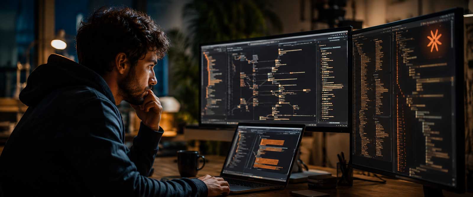 Developer reviewing a multi-file software change produced by Claude Code across an editor, terminal and test results