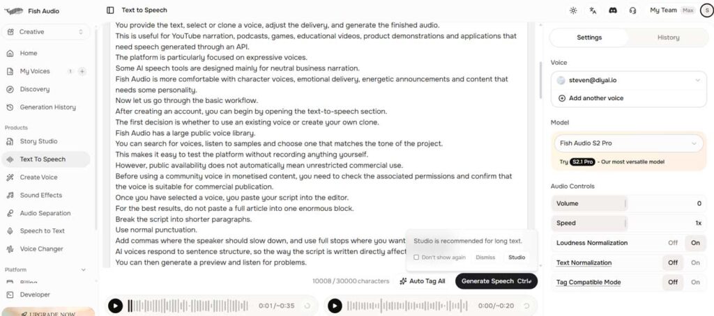 fish audio text to speech review
