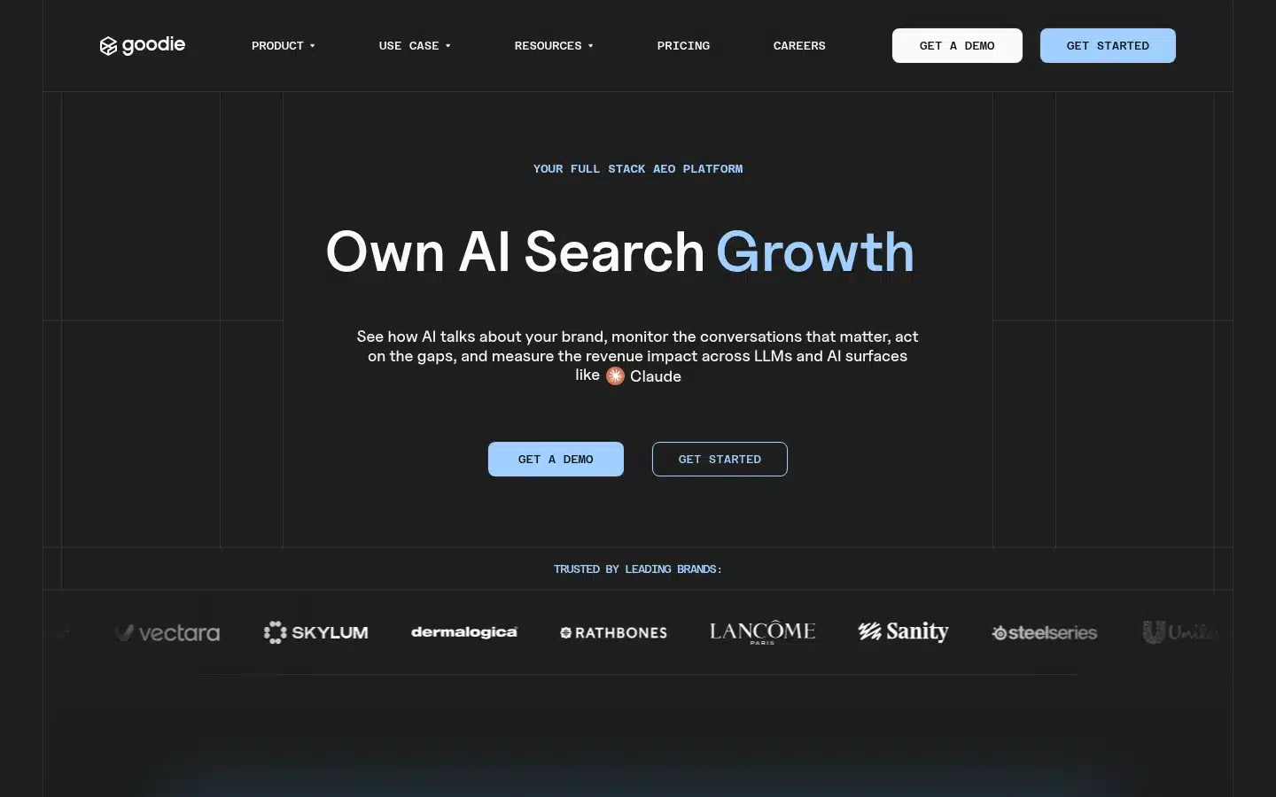 Goodie homepage, brand narrative scored against messaging pillars